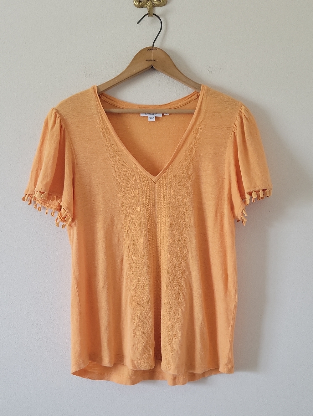 Chico's Light‎ Orange Linen Short Sleeve Tee Size Medium